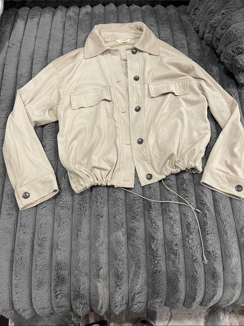 Women's Light Beige Utility Drawstring Hem Jacket
